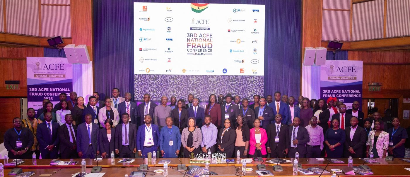 Delegates and partners gathered for the group photo at the 2025 ACFE Ghana National Fraud Conference